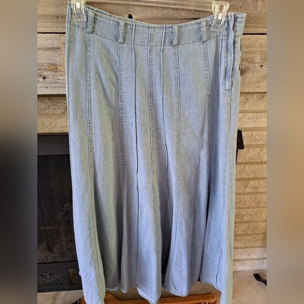 Vintage Y2K Denim Pleated Skirt Side Zip Light Wash Broomstick Size 32" Waist - Picture 2 of 8
